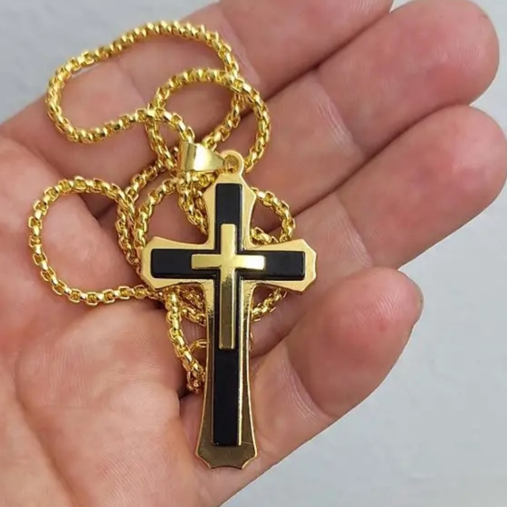 Blk w/ Slvr Or Gold overlay dbl cross